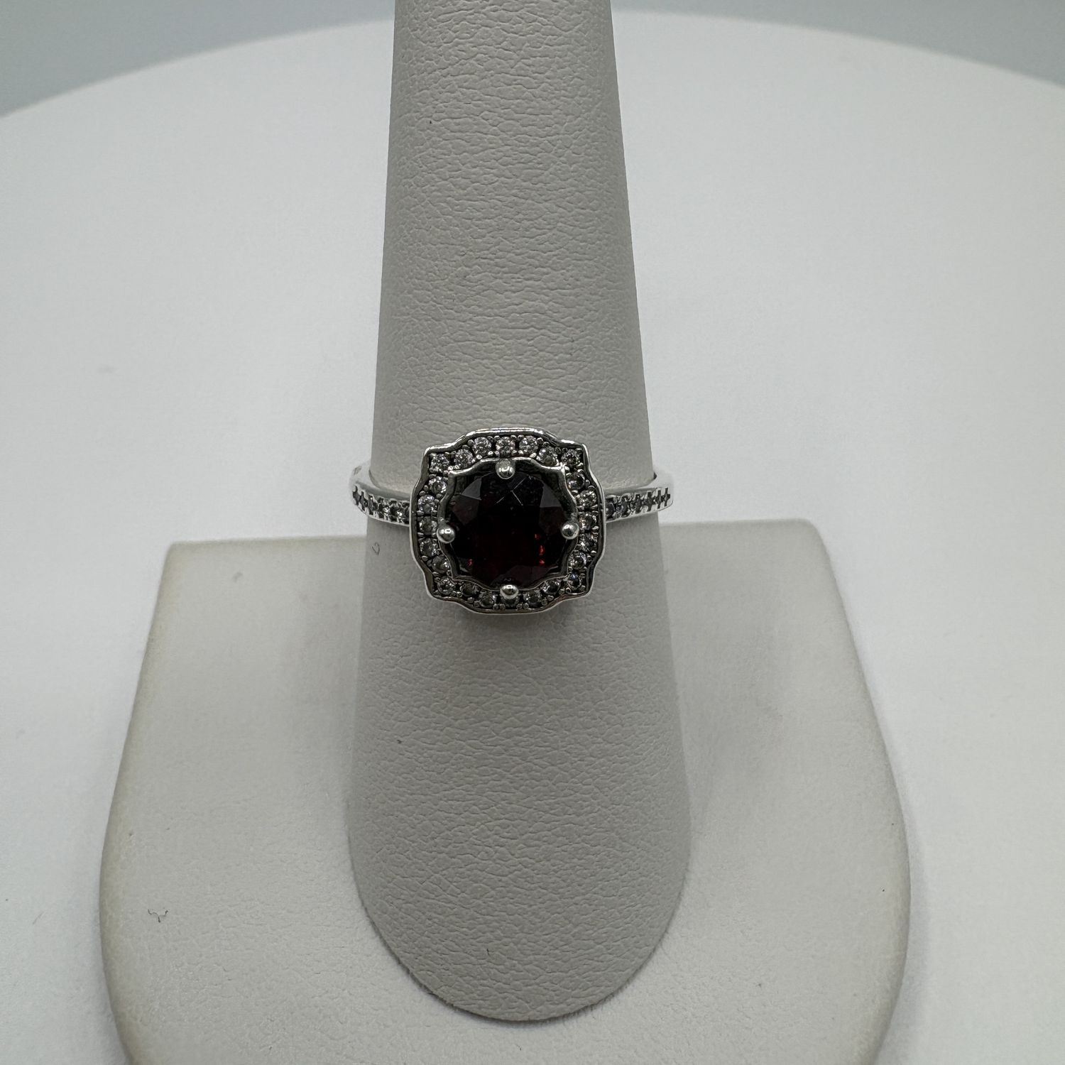 STERLING ANTIQUE GARNET &amp; DIAMOND RING SIZE 8