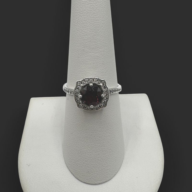 STERLING ANTIQUE GARNET &amp; DIAMOND RING SIZE 8