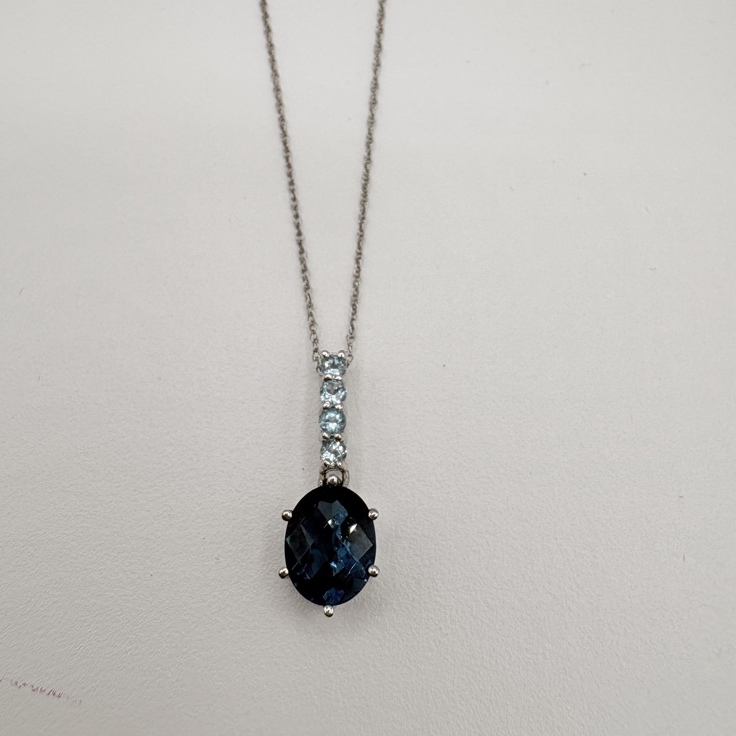 10K WHITE GOLD LONDON BLUE TOPAZ WITH SWISS BLUE ACCENT PENDANTS AND 18" CHAIN