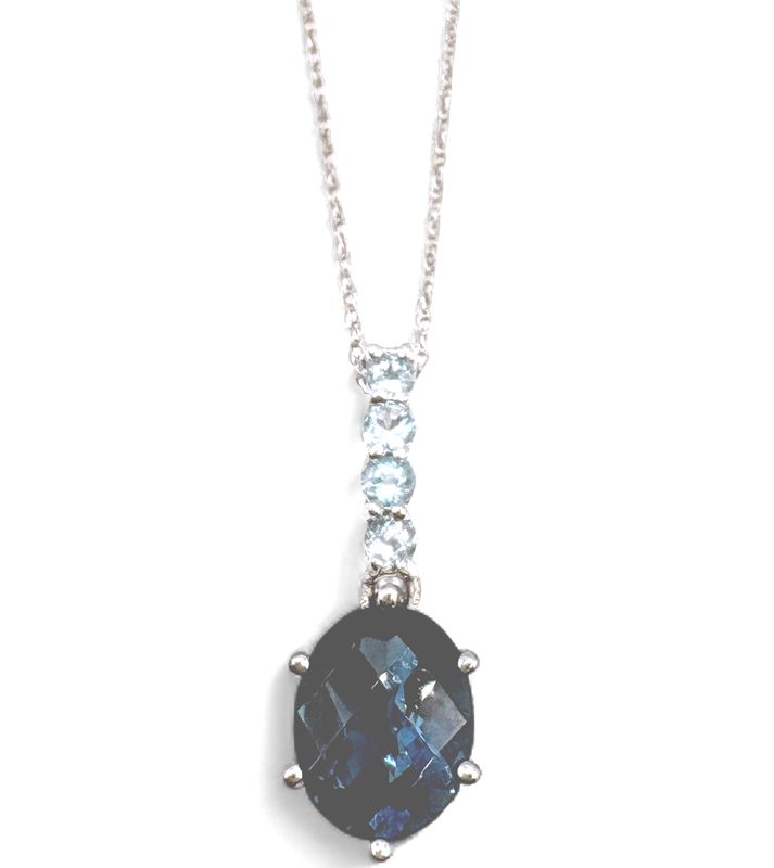 10K WHITE GOLD LONDON BLUE TOPAZ WITH SWISS BLUE ACCENT PENDANTS AND 18" CHAIN