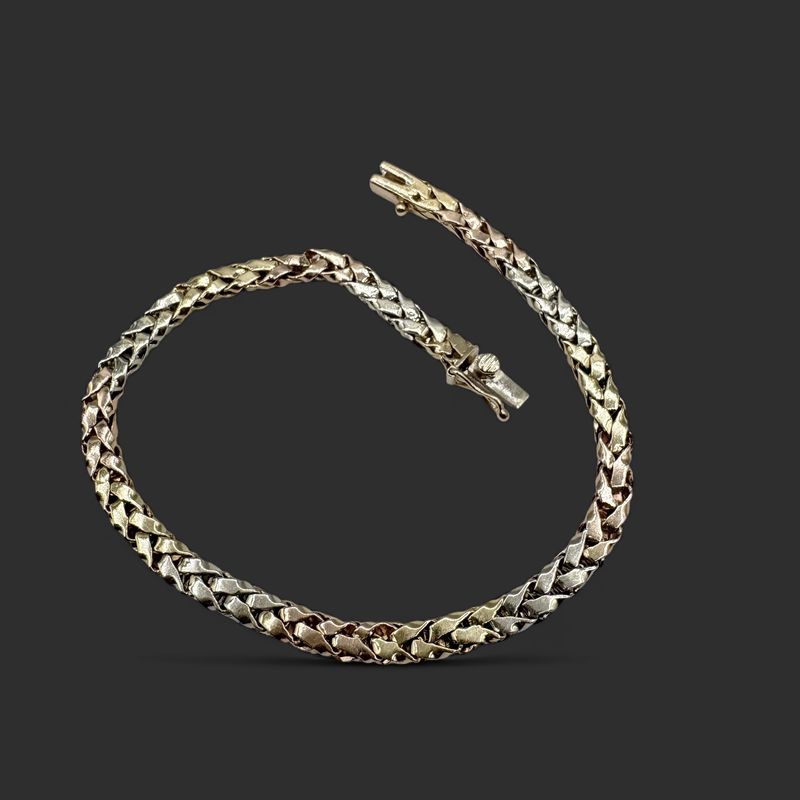 14K TRI GOLD BRAIDED BRACELET 7.5"