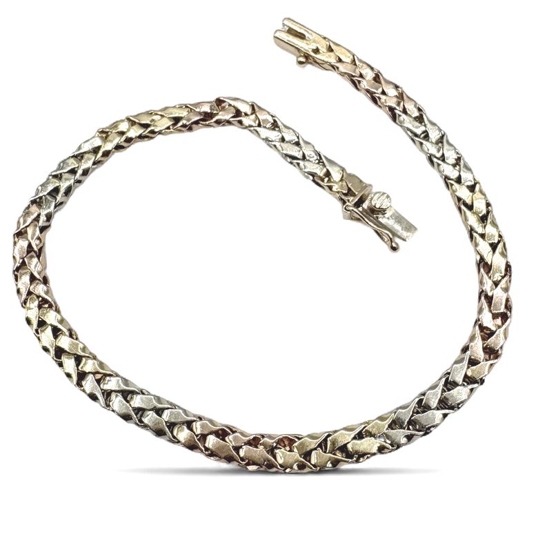 14K TRI GOLD BRAIDED BRACELET 7.5"