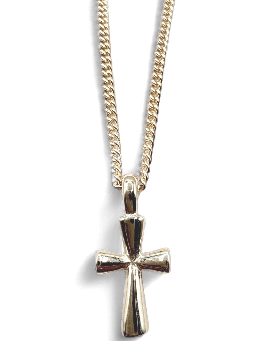 14K SOLID CROSS PENDANT WITH CURB CHAIN 18"