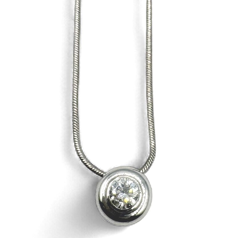14K BEZEL APPROX .40CTW DIAMOND ON A SNAKE CHAIN 16"