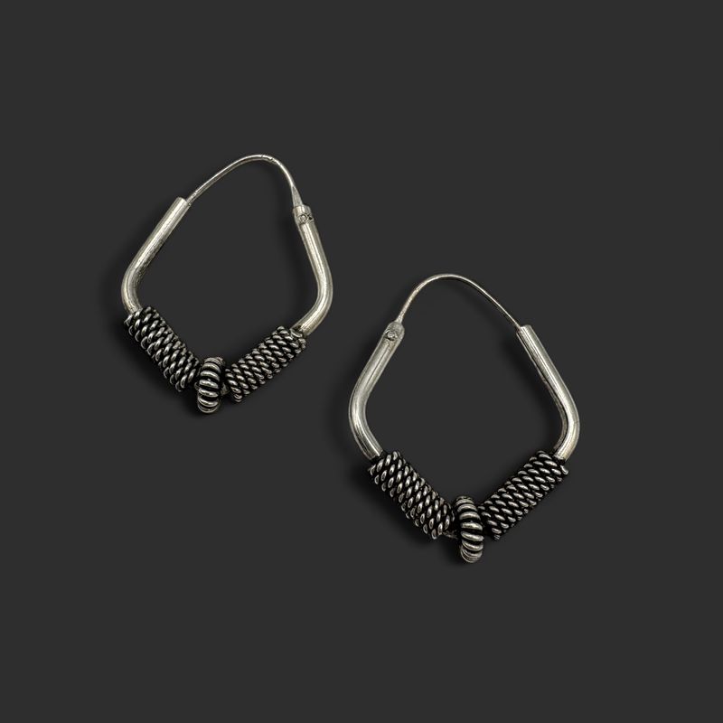 STERLING TRIANGULAR OXIDIZED HOOP EARRING