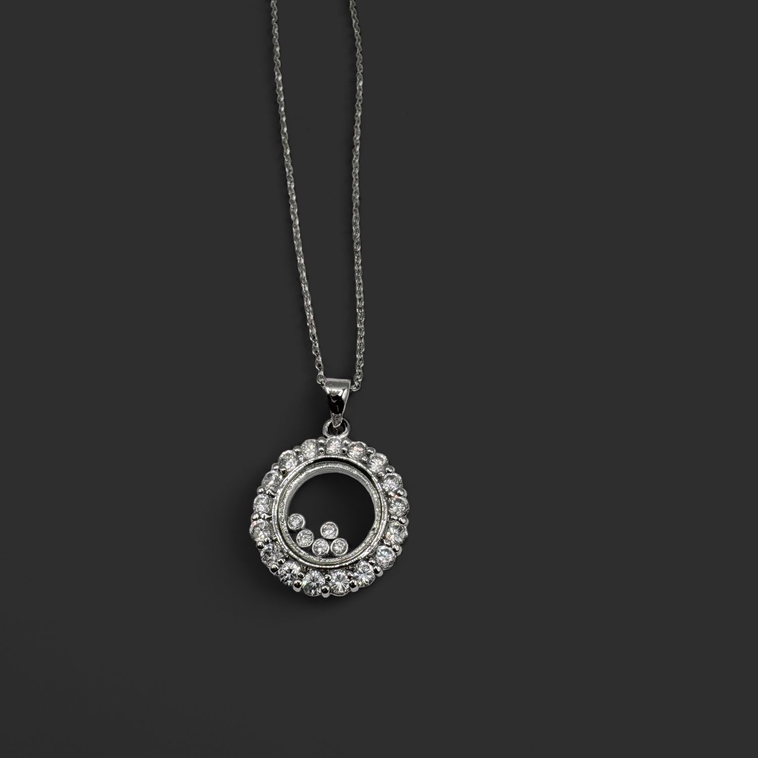 STERLING ROUND CZ PENDANT WITH ROLO CHAIN 16"+1
