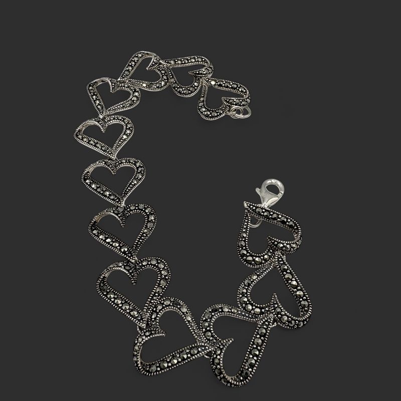 STERLING MARCASITE HEART BRACELET 7.5"