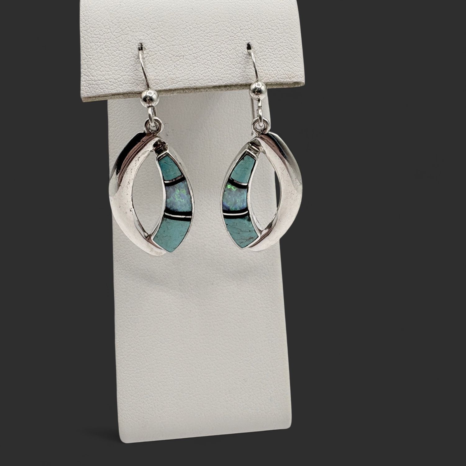 STERLING TURQUOISE &amp; OPAL DANGLE EARRING