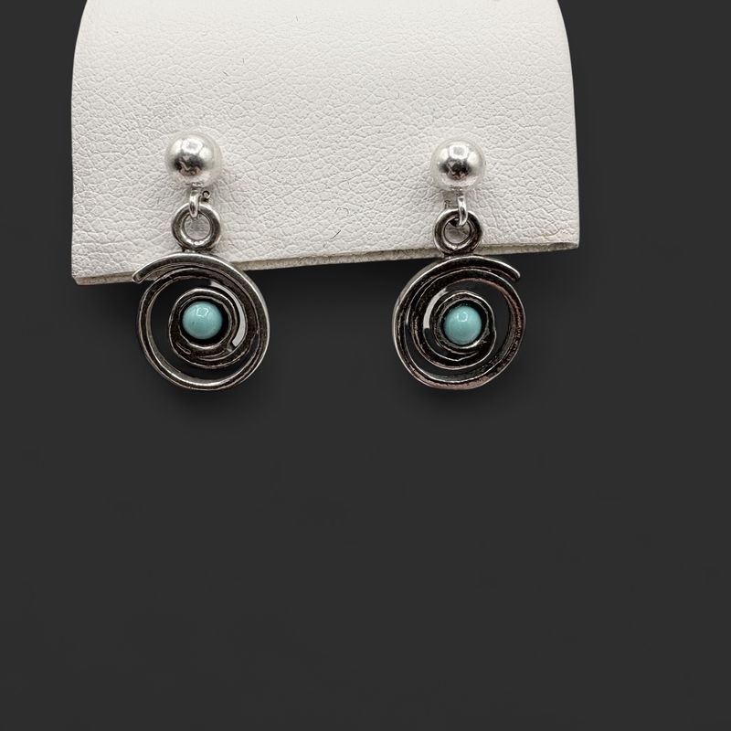STERLING TURQUOISE SPIRAL DANGLE EARRING