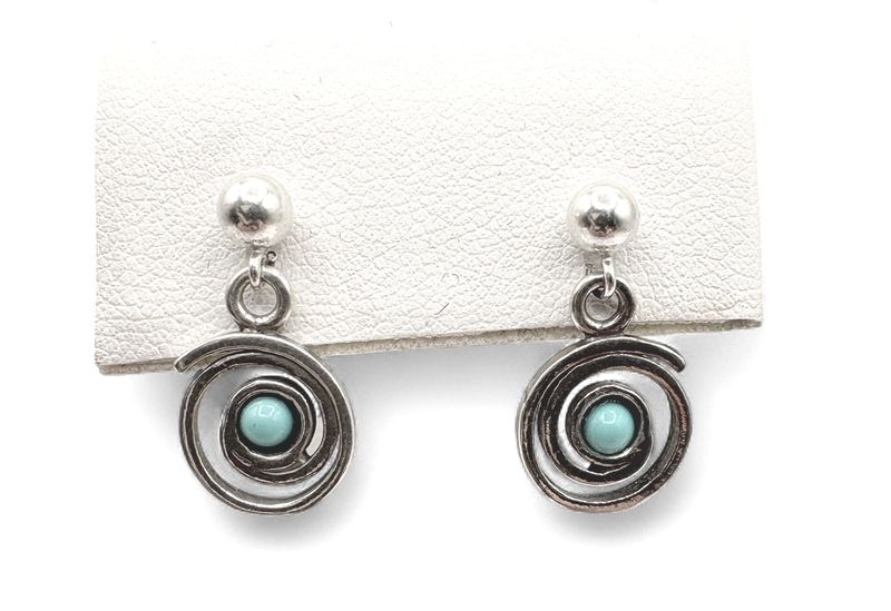 STERLING TURQUOISE SPIRAL DANGLE EARRING
