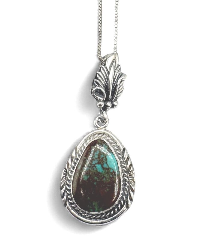 STERLING TURQUOISE  PENDANT WITH CHAIN 18"