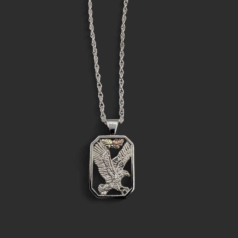 STERLING EAGLE PENDANT WITH ROSE &amp; YELLOW GOLD ACCENTS ON A ROPE CHAIN 20"