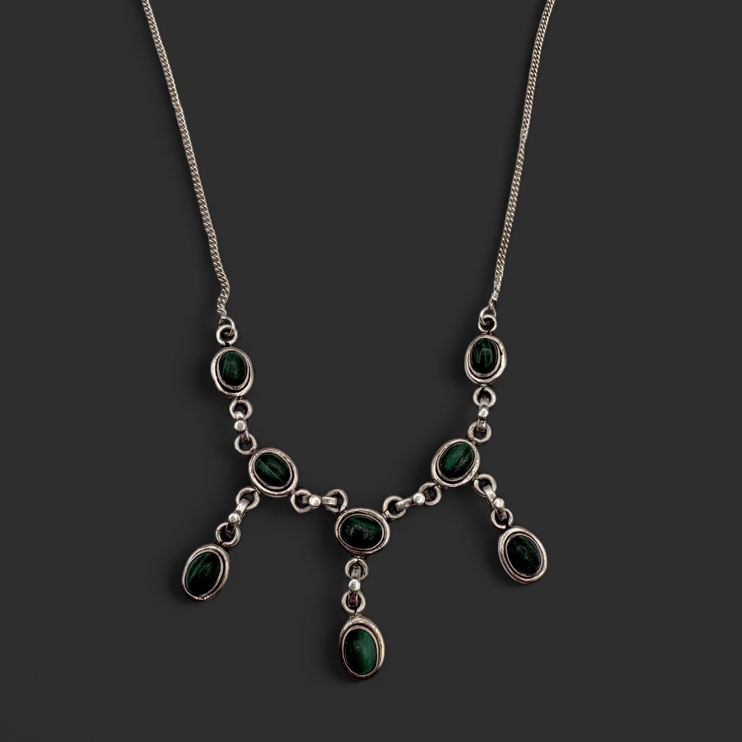 STERLING MALECHITE DANGLE NECKLACE 18"