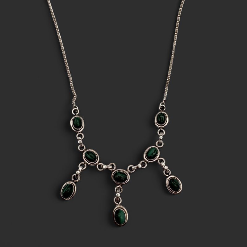 STERLING MALECHITE DANGLE NECKLACE 18"