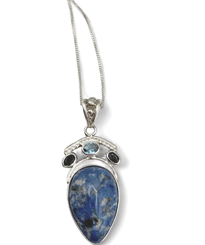 STERLING SODALITE PENDANT WITH CHAIN 18"