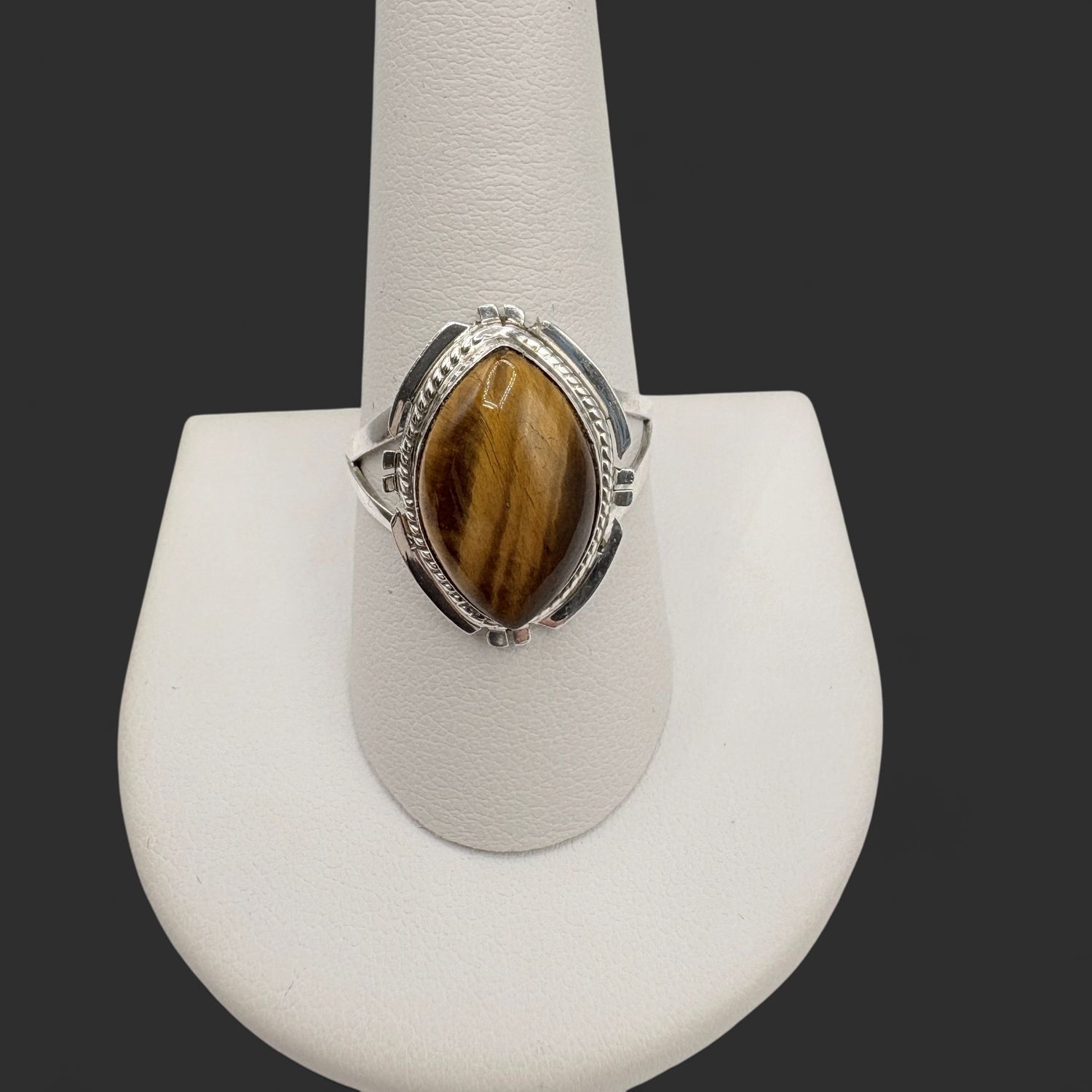 STERLING MARQUIS TIGER'S EYE RING SIZE 10