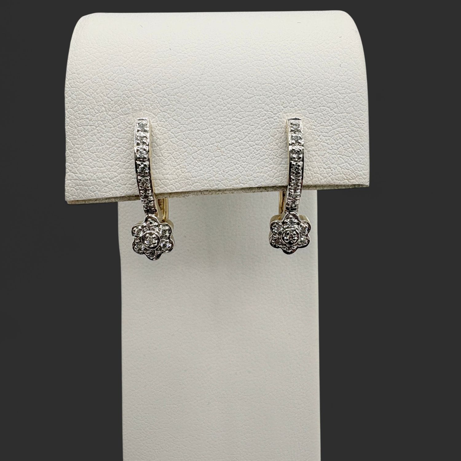 14K TWO TONE FLORAL DIAMOND EARRING