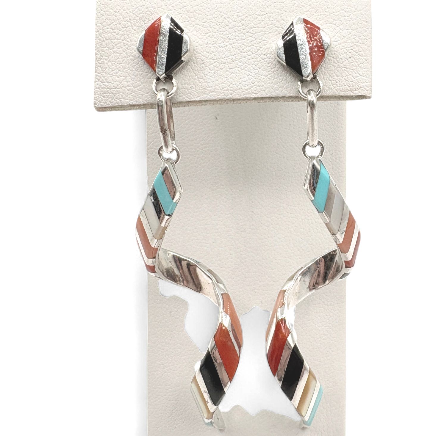 STERLING MUTLI STONE RIBBON SPIRAL EARRING