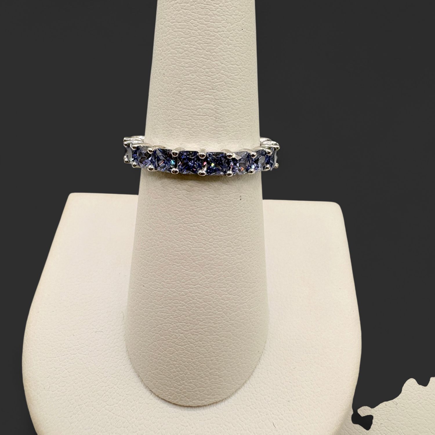 STERLING TANZANITE ETERNITY BAND RING SIZE 7