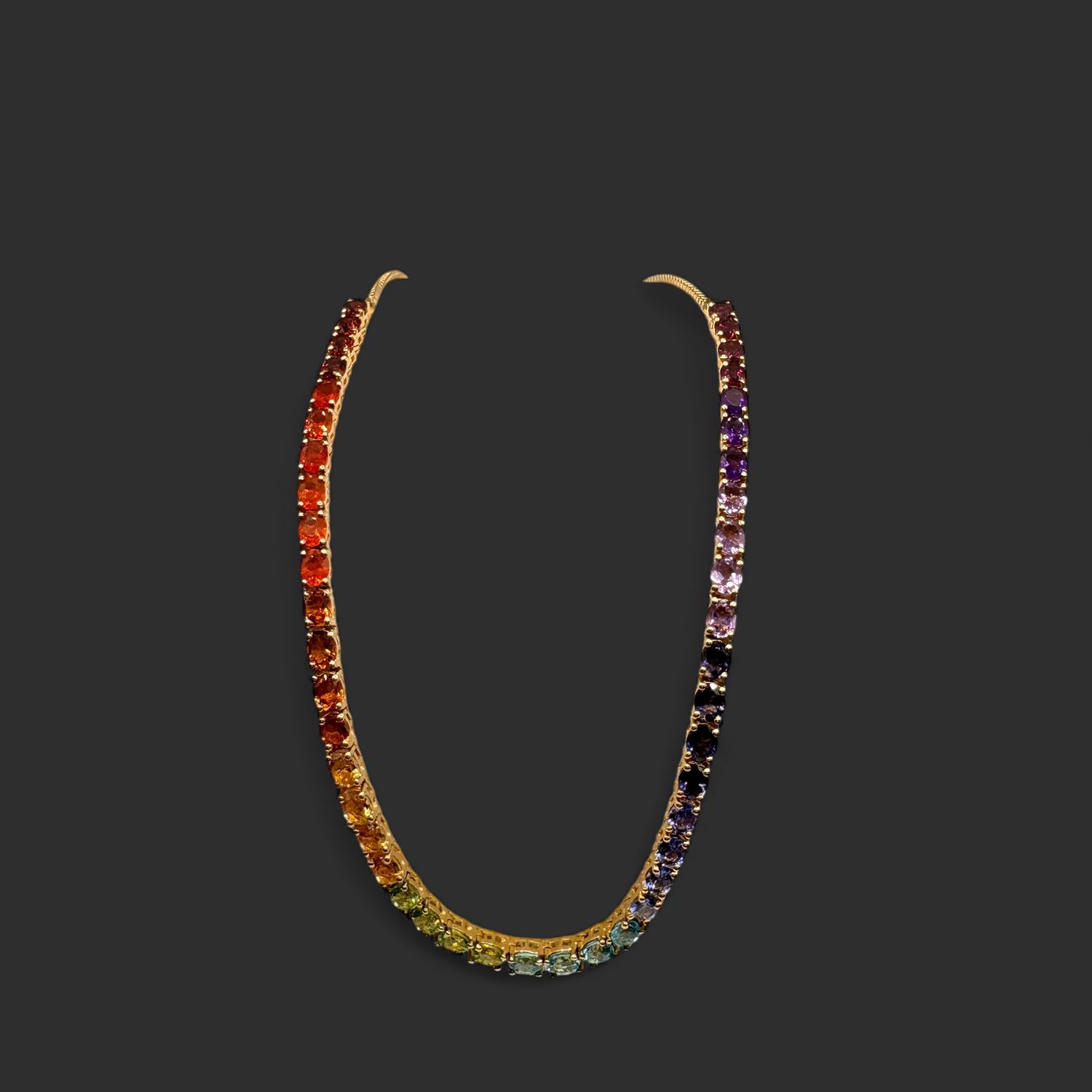 STERLING GOLD PLATED RAINBOW STONE NECKLACE UP TO 28"