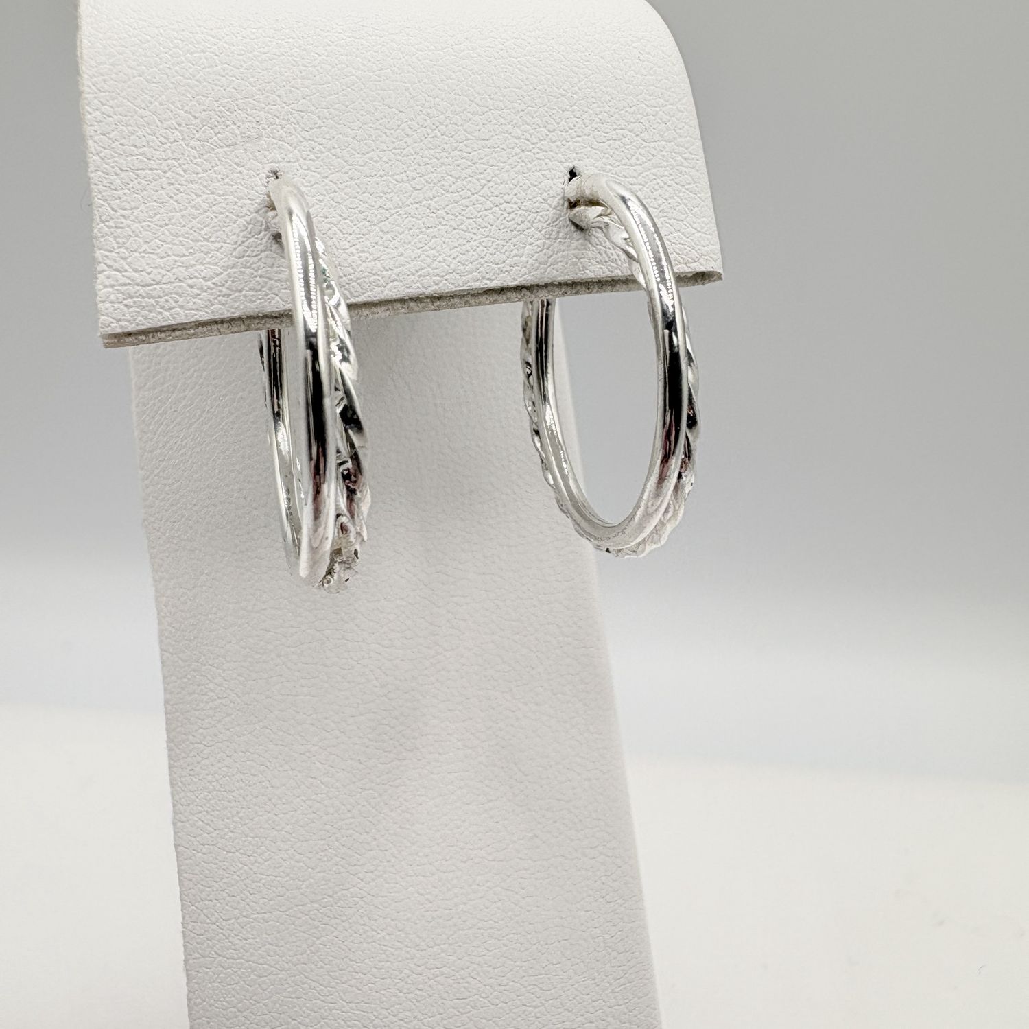STERLING DOUBLE HOOP TWISTED &amp; SMOOTH EARRING