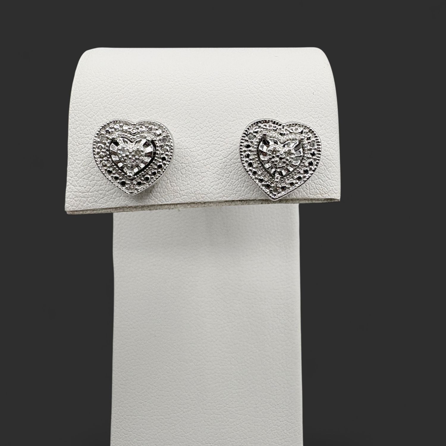 STERLING DIAMOND HEART STUD EARRINGS