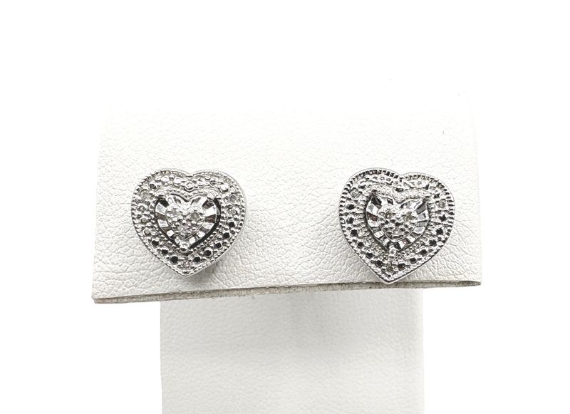STERLING DIAMOND HEART STUD EARRINGS