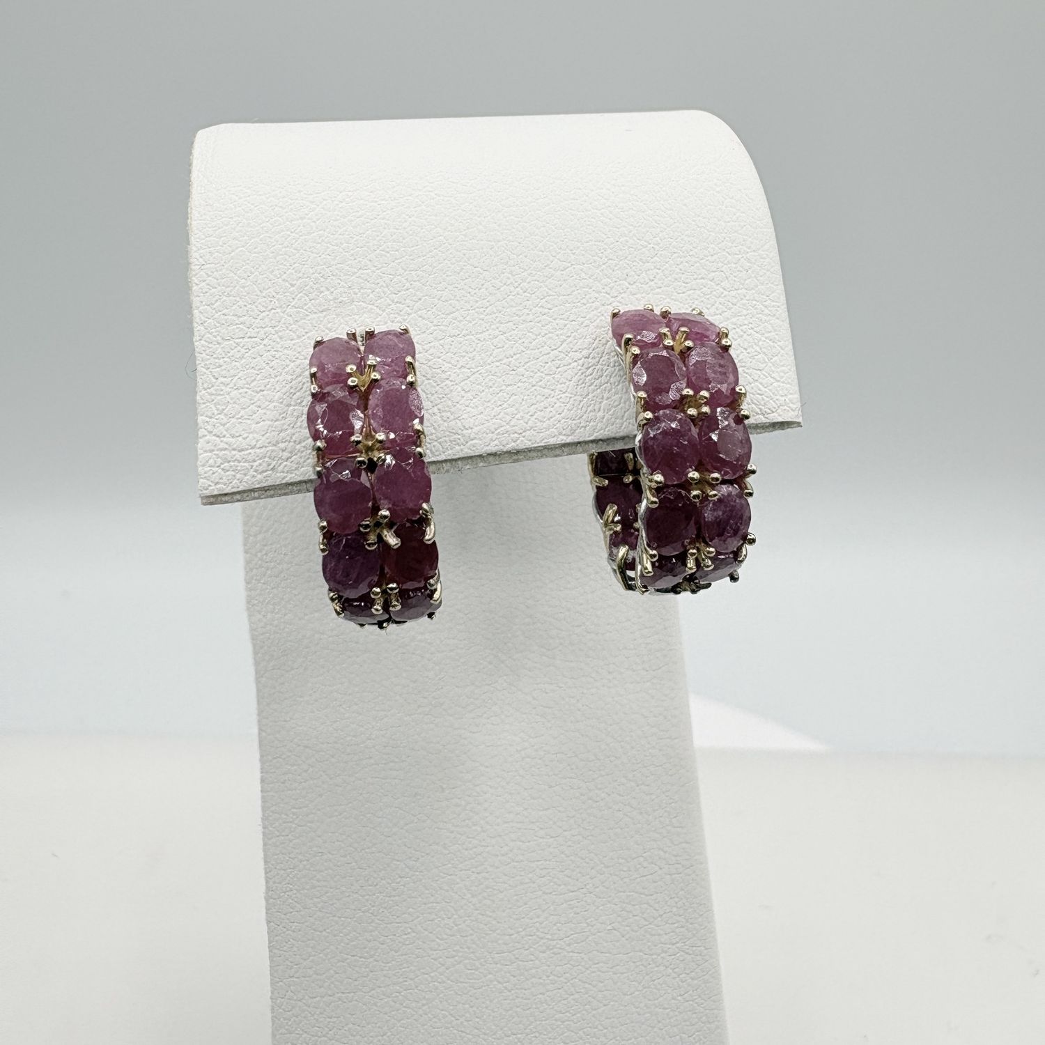STERLING TWO TONE GOLD ACCENT RUBY EARRINGS