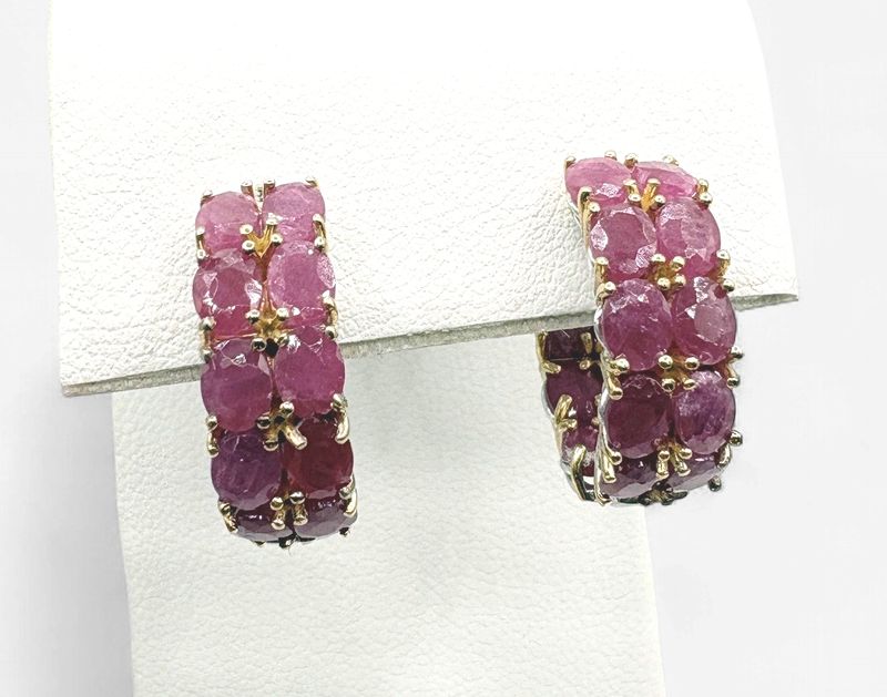 STERLING TWO TONE GOLD ACCENT RUBY EARRINGS