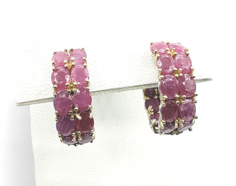 STERLING TWO TONE GOLD ACCENT RUBY EARRINGS