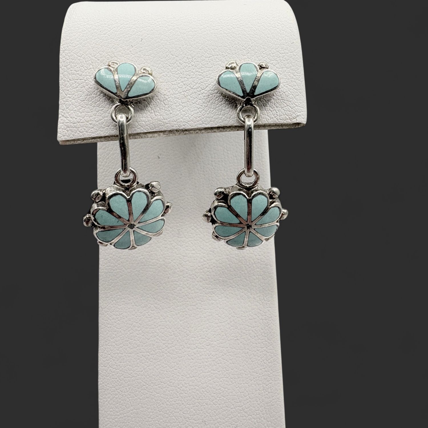 STERLING FLORAL TURQUOISE DANGLE EARRING