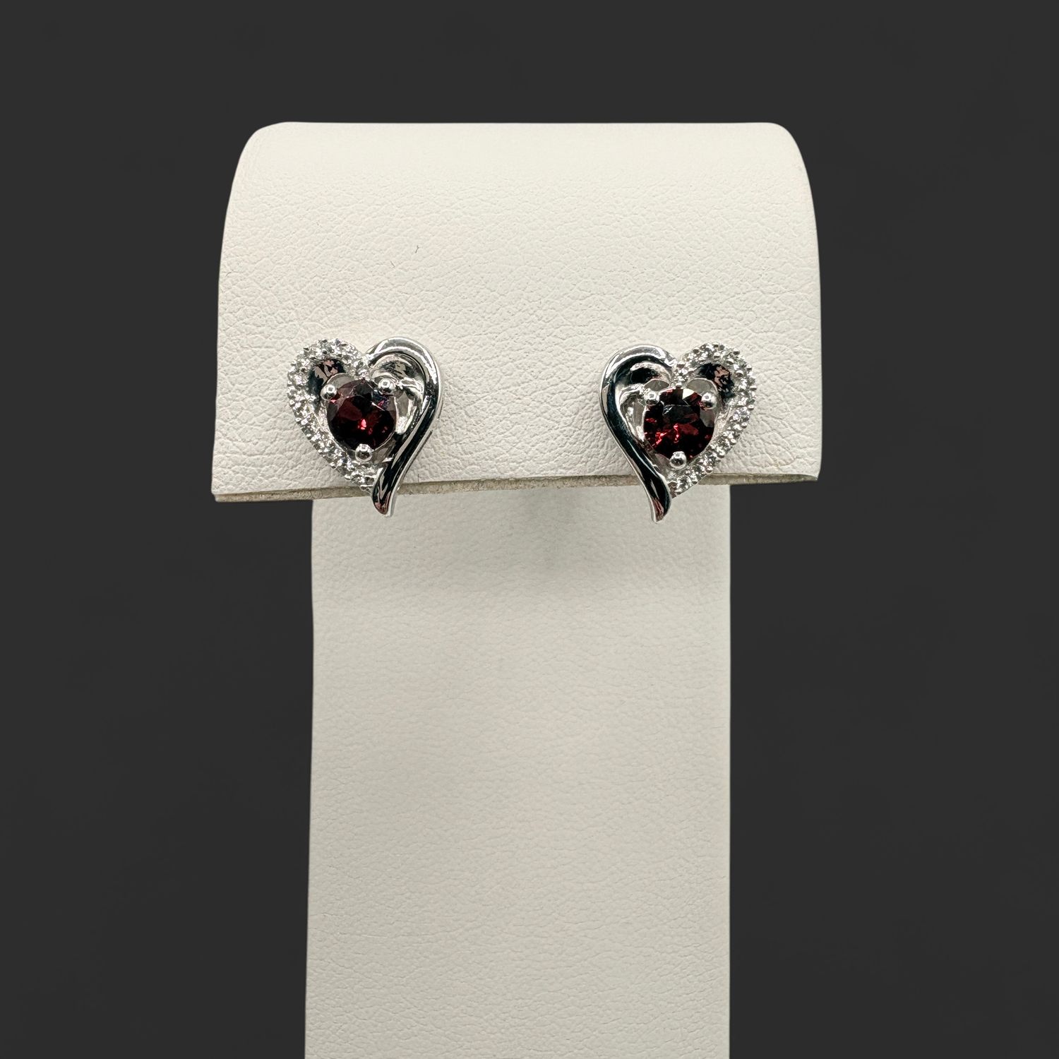 STERLING LAB DIAMOND &amp; RUBY HEART STUD EARRING