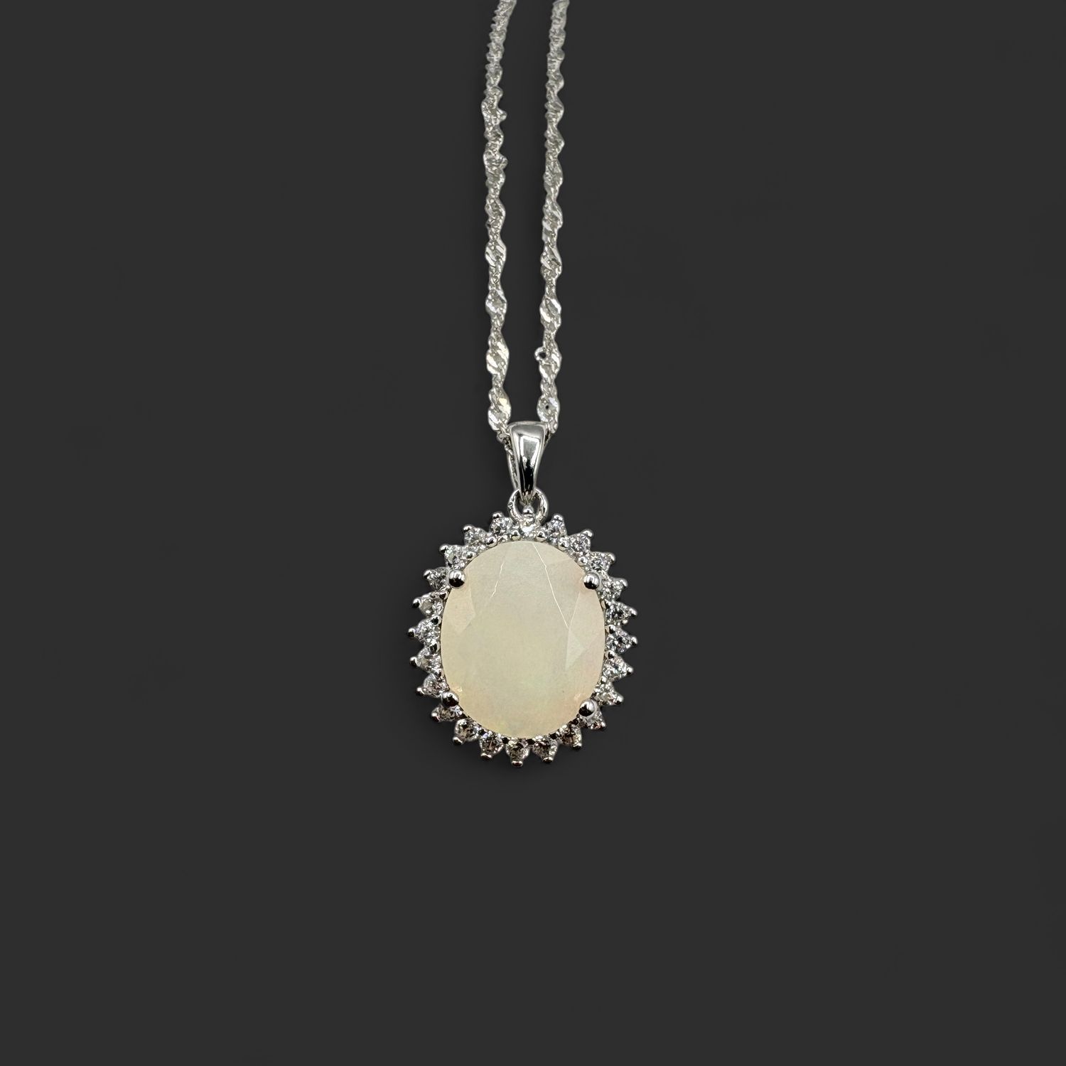 STERLING OPAL &amp; CZ PENDANT AND CHAIN 18"