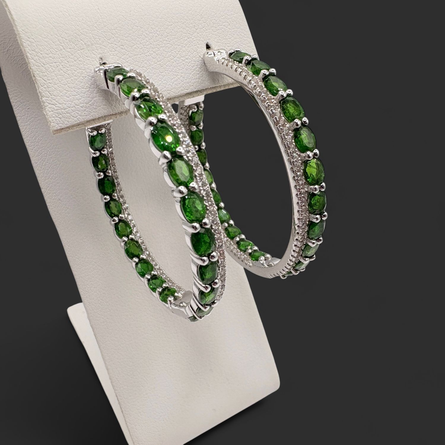 STERLING GREEN STONE INSIDE-OUT HOOP EARRING