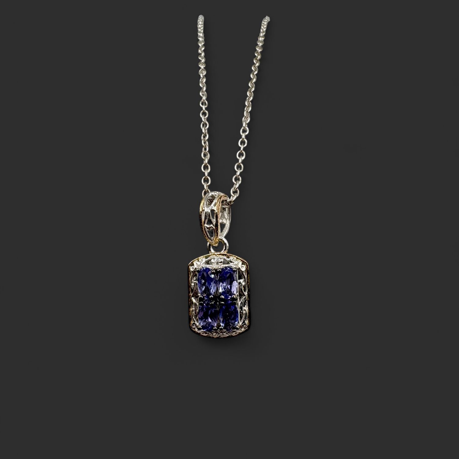 STERLING TWO TONE TANZANITE PENDANT WITH CHAIN 18"