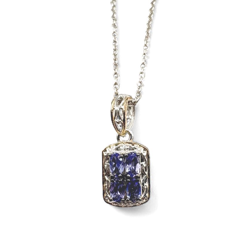 STERLING TWO TONE TANZANITE PENDANT WITH CHAIN 18"