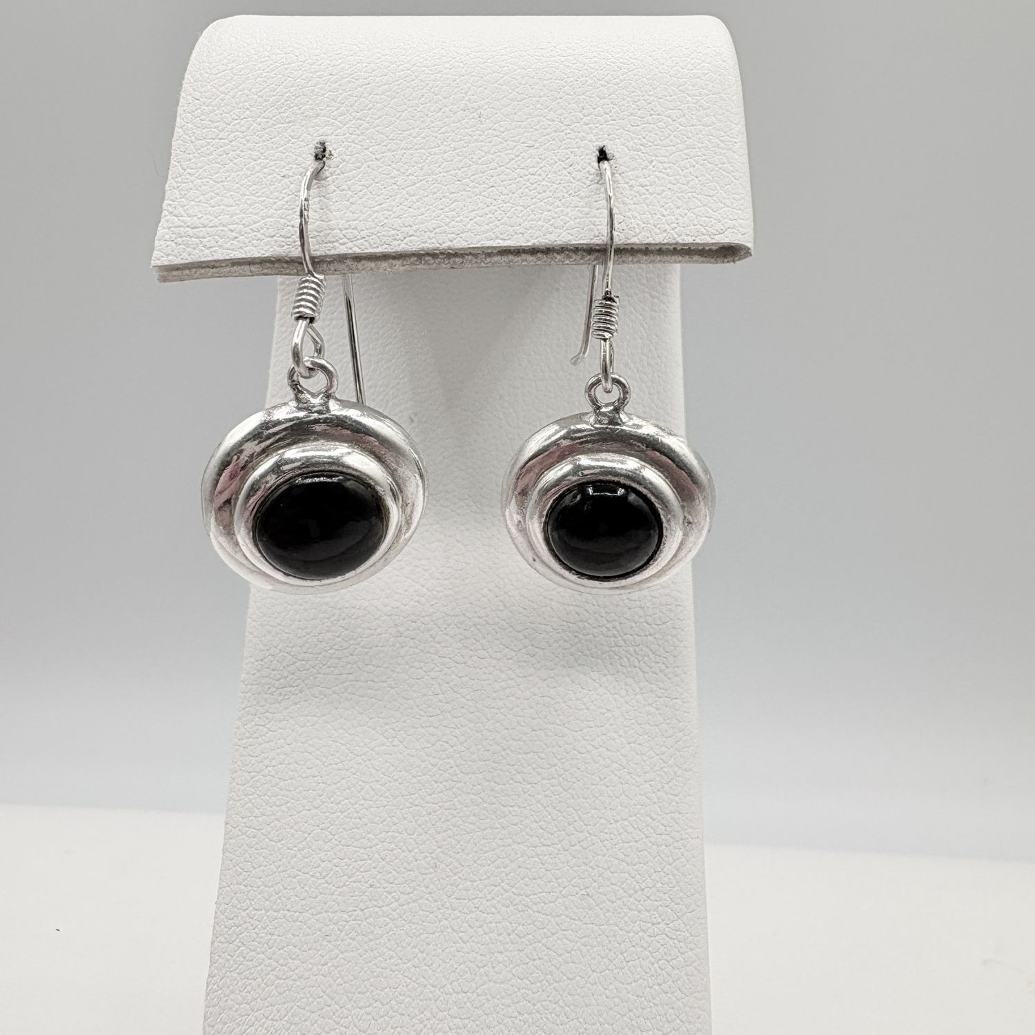 STERLING BEZEL ROUND ONYX DANGLE EARRING