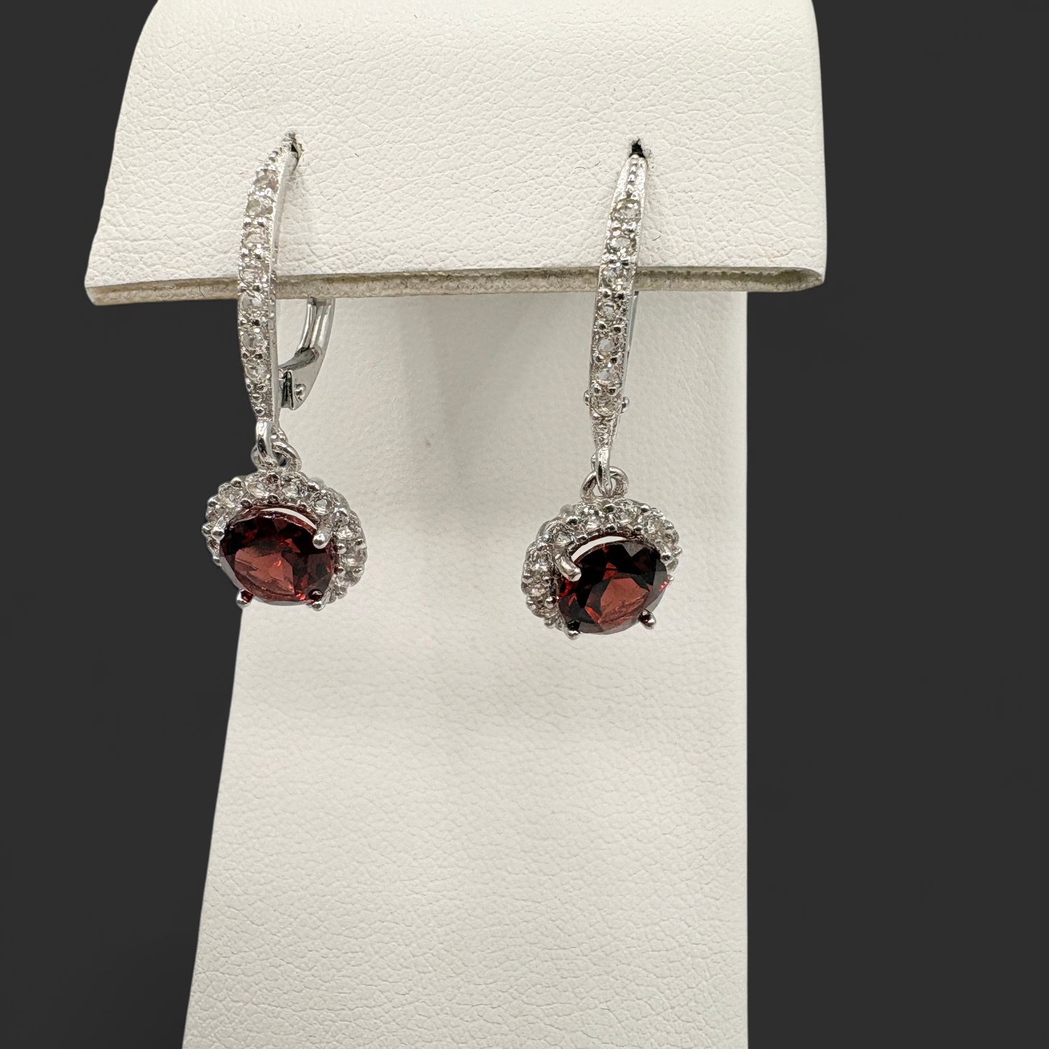 STERLING GARNET &amp; CZ DANGLE EARRING