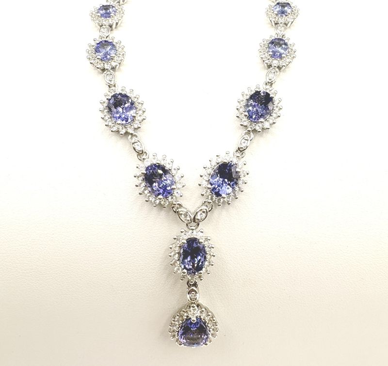 STERLING TANZANITE &amp; CRYSTAL DANGLE NECKLACE 18"