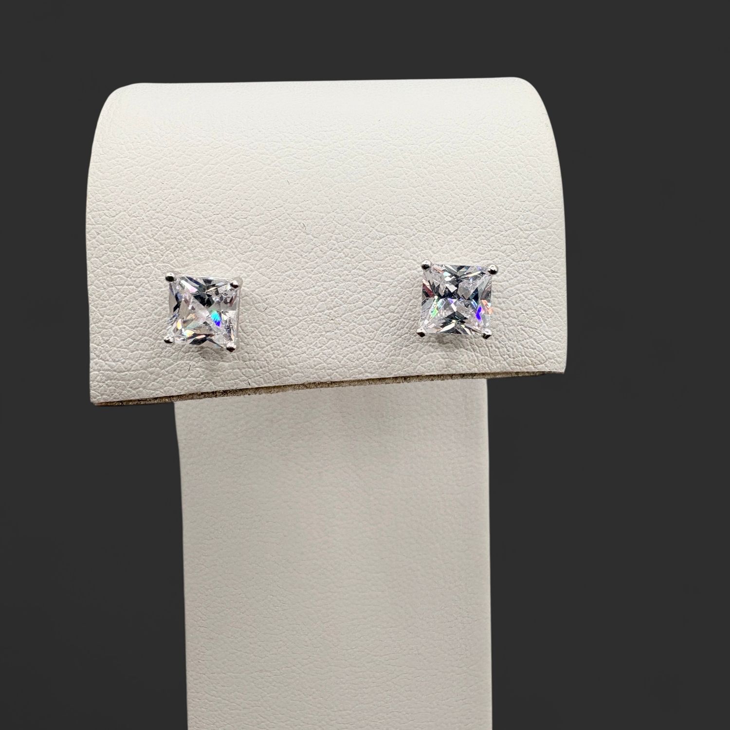 STERLING PRINCESS CUT CZ STUD EARRING