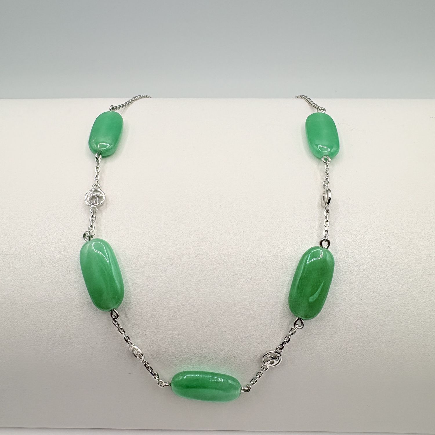 STERLING CABACHON JADE STATION NECKLACE 18"
