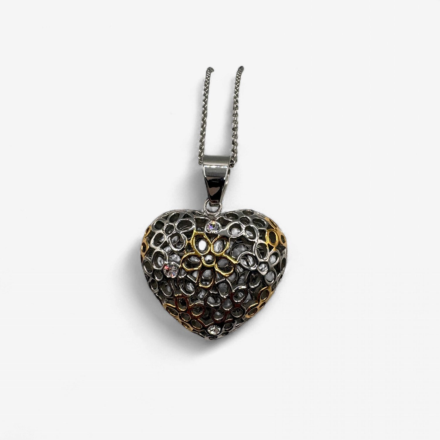 STAINLESS TWO TONE HEART PENDANT WITH CHAIN 18"