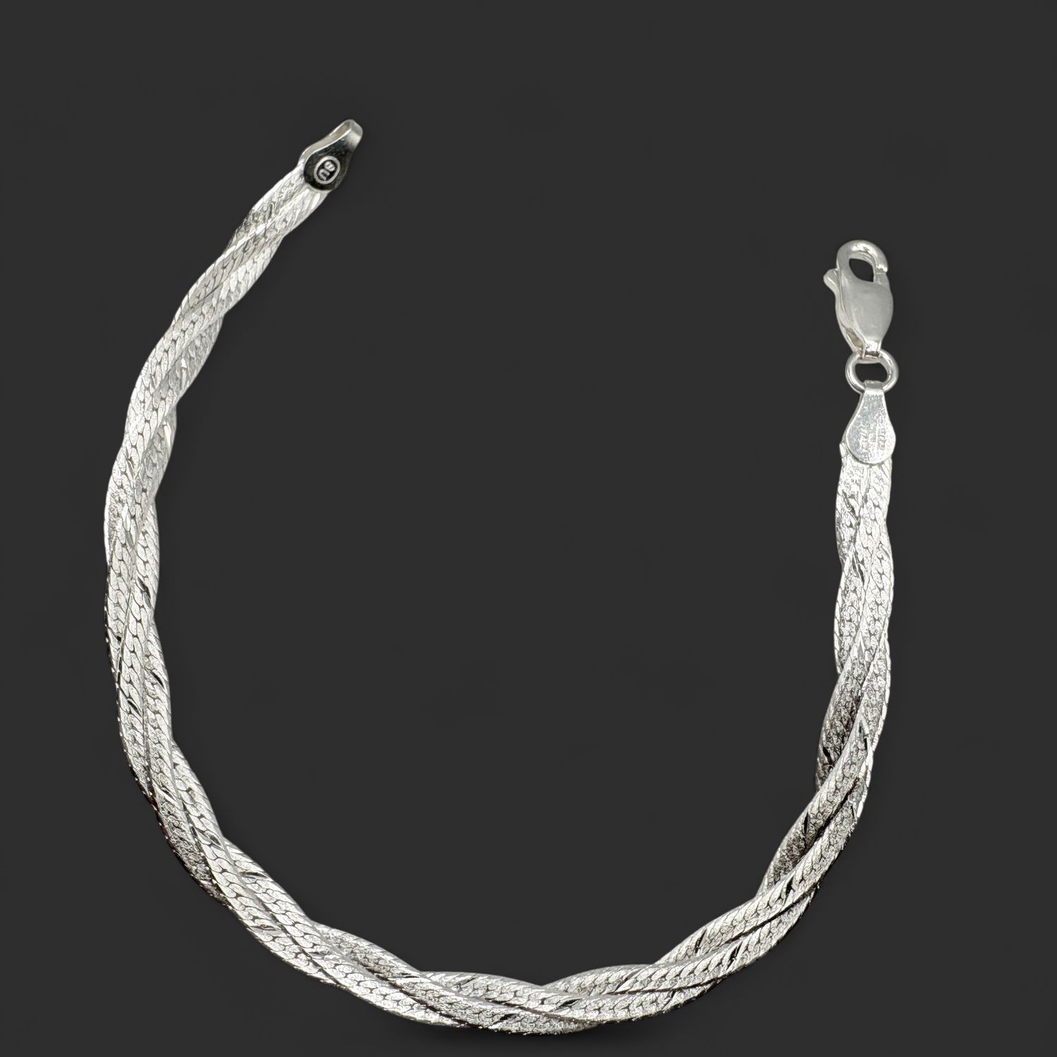 STERLING BRAIDED HERRINGBONE BRACELET  7"