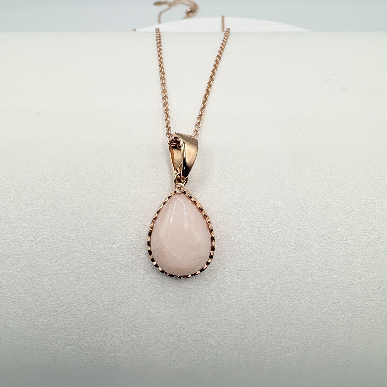 STERLING ROSE GOLD PLATED  PINK QUARTZ PENDANT WITH CHAIN 18"