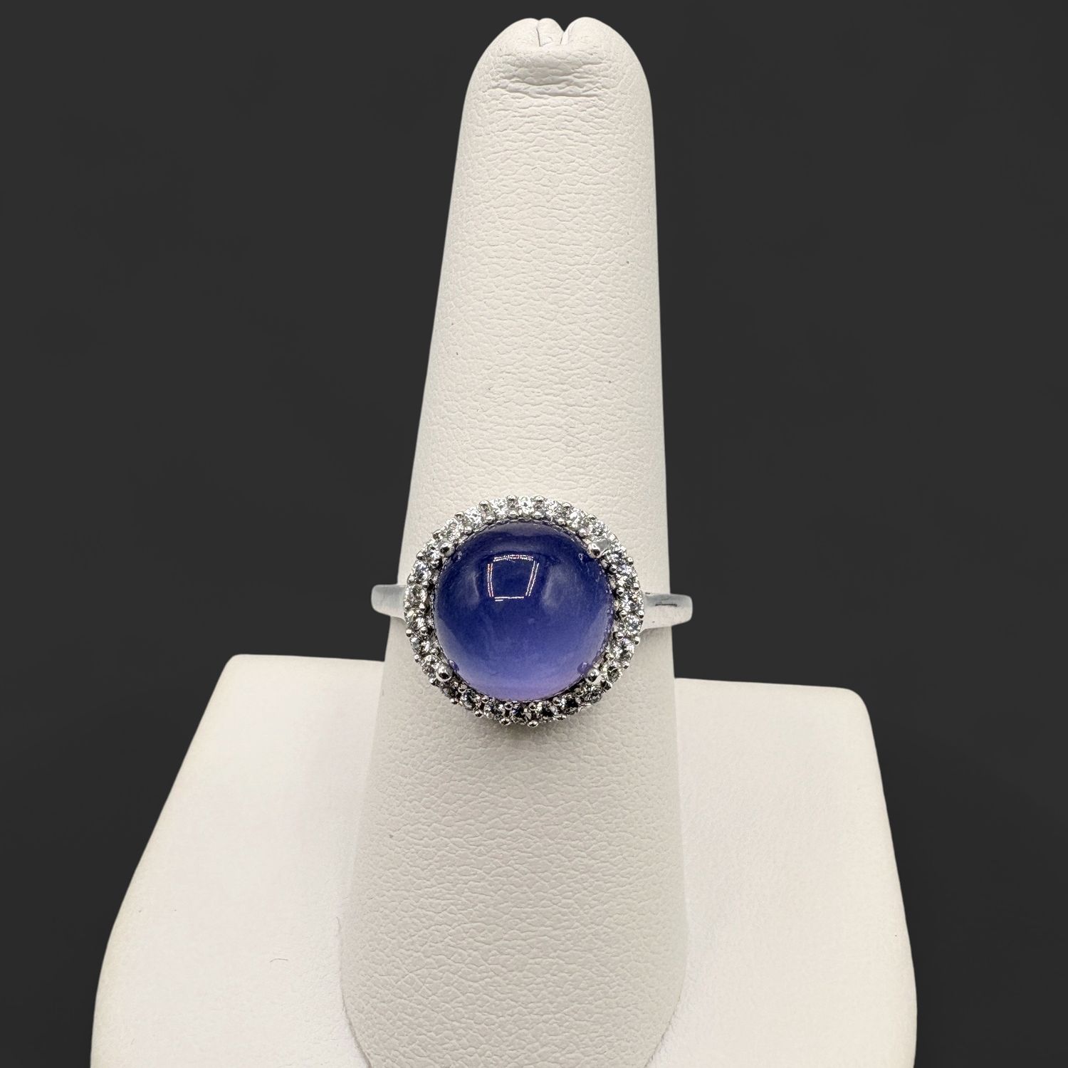STERLING PURPLE CAT EYE STONE WITH CZ RING SIZE 8