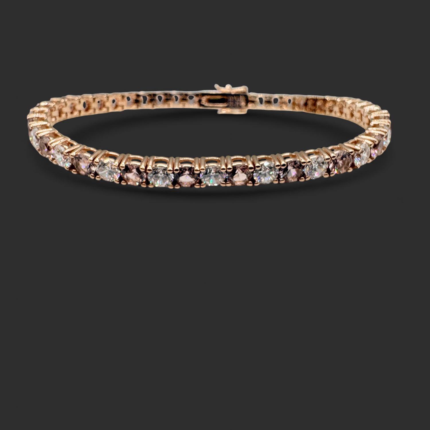 STERLING ROSE GOLD PLATED PINK &amp; CLEAR STONE TENNIS BRACELET