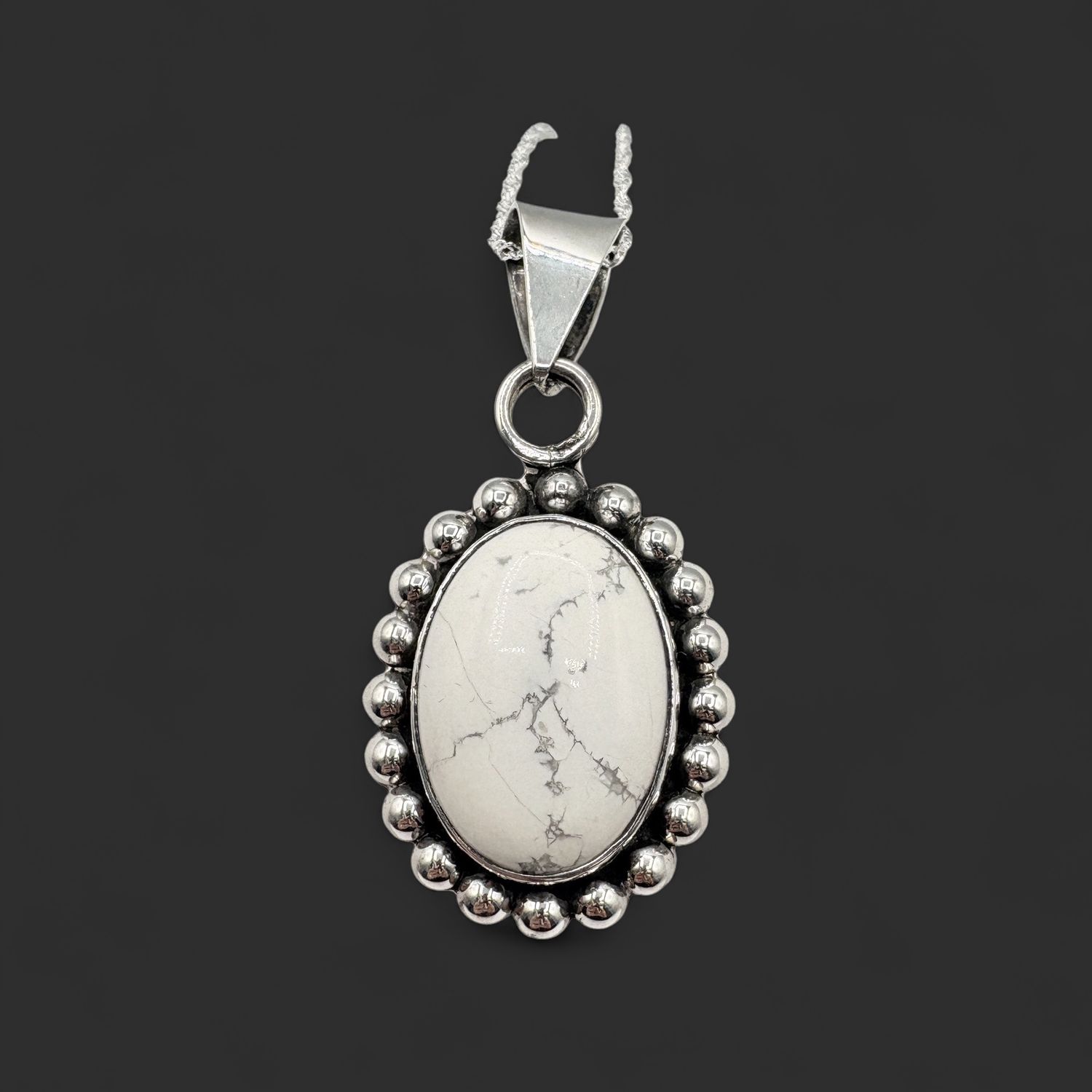 STERLING WHITE BUFFALO TURQUOISE PENDANT AND CHAIN 18"