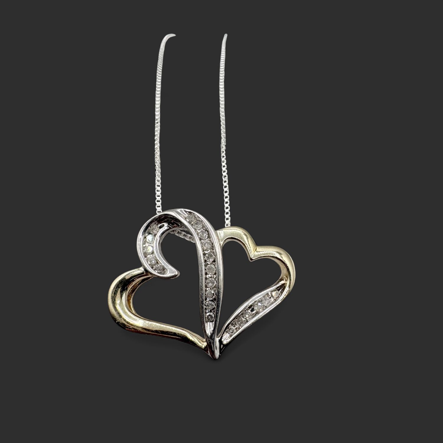 STERLING TWO TONE GOLD PLATED DOUBLE HEART PENDANT AND CHAIN 18"