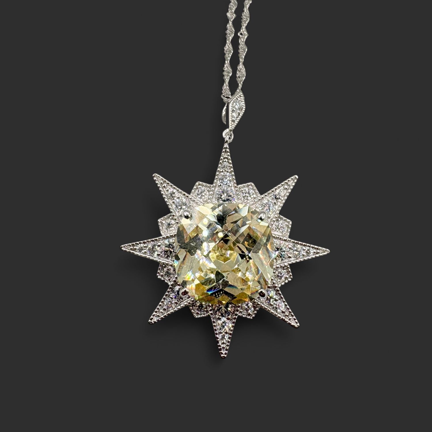 STERLING LEMON QUARTZ STAR BURST PENDANT WITH CHAIN 18"
