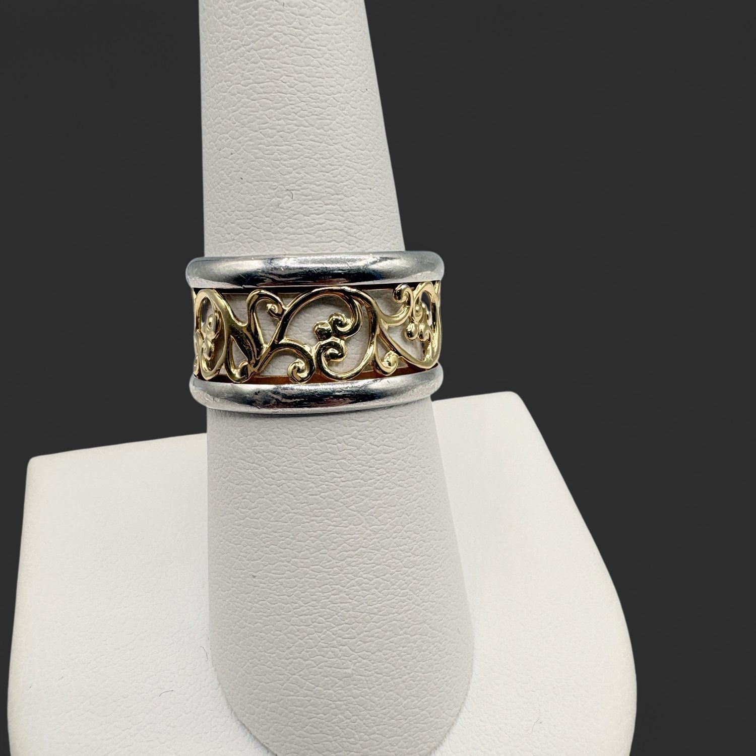 STERLING GOLD PLATED FIAGREE BAND RING SIZE 8